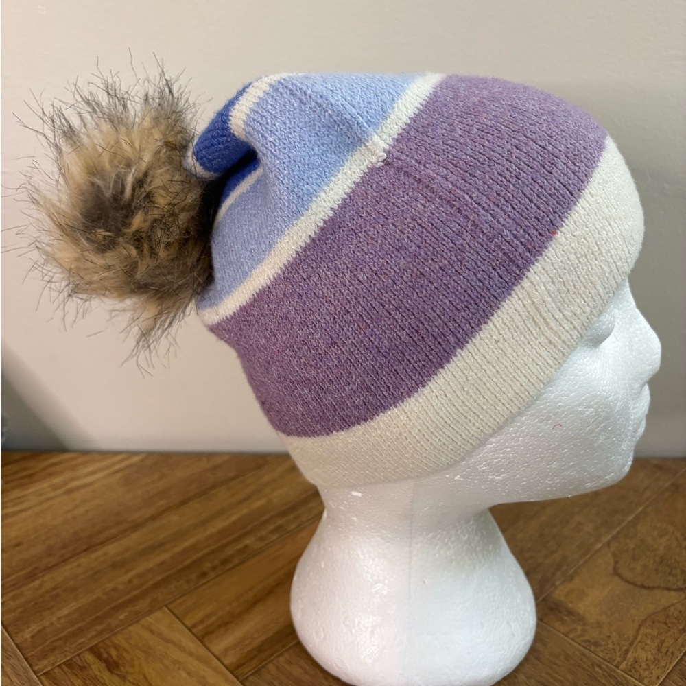 Christian Siriano Purple and Blue Striped Knit Hat winter - Picture 4 of 6